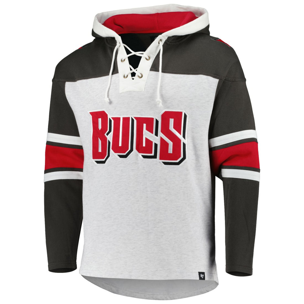 Tampa Bay Buccaneers '47 Gridiron Lace-Up Pullover Hoodie - Heather Gray discount
