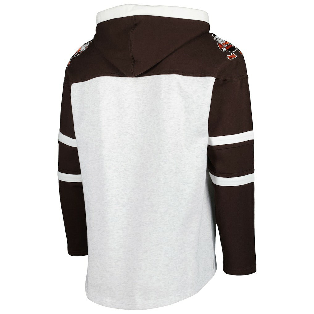 Cleveland Browns '47 Brownie The Elf Historic Logo Gridiron Lace-Up Pullover Hoodie - Heather Gray outlet