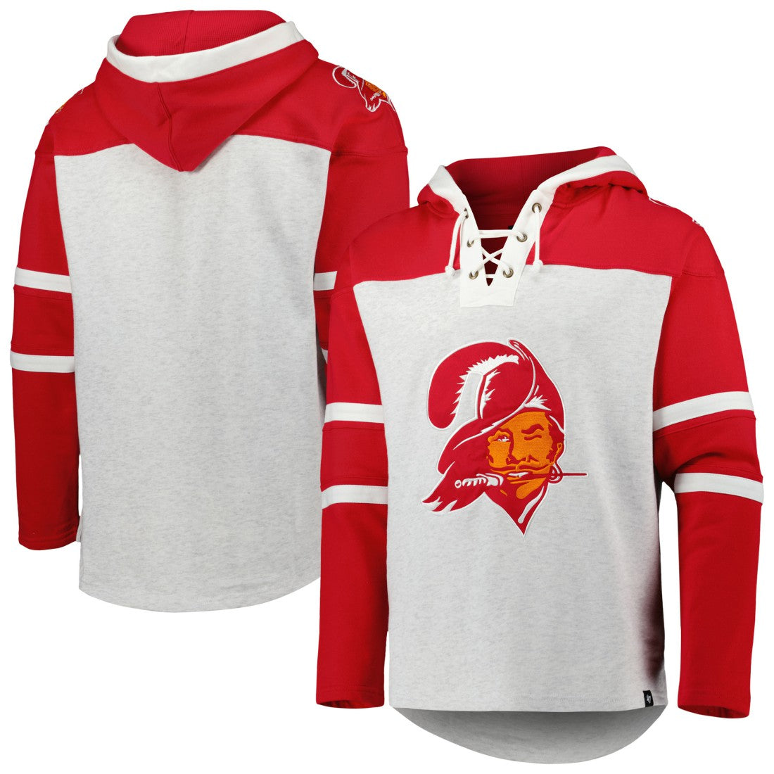 Tampa Bay Buccaneers '47 Historic Logo Gridiron Lace-Up Pullover Hoodie - Heather Gray outlet