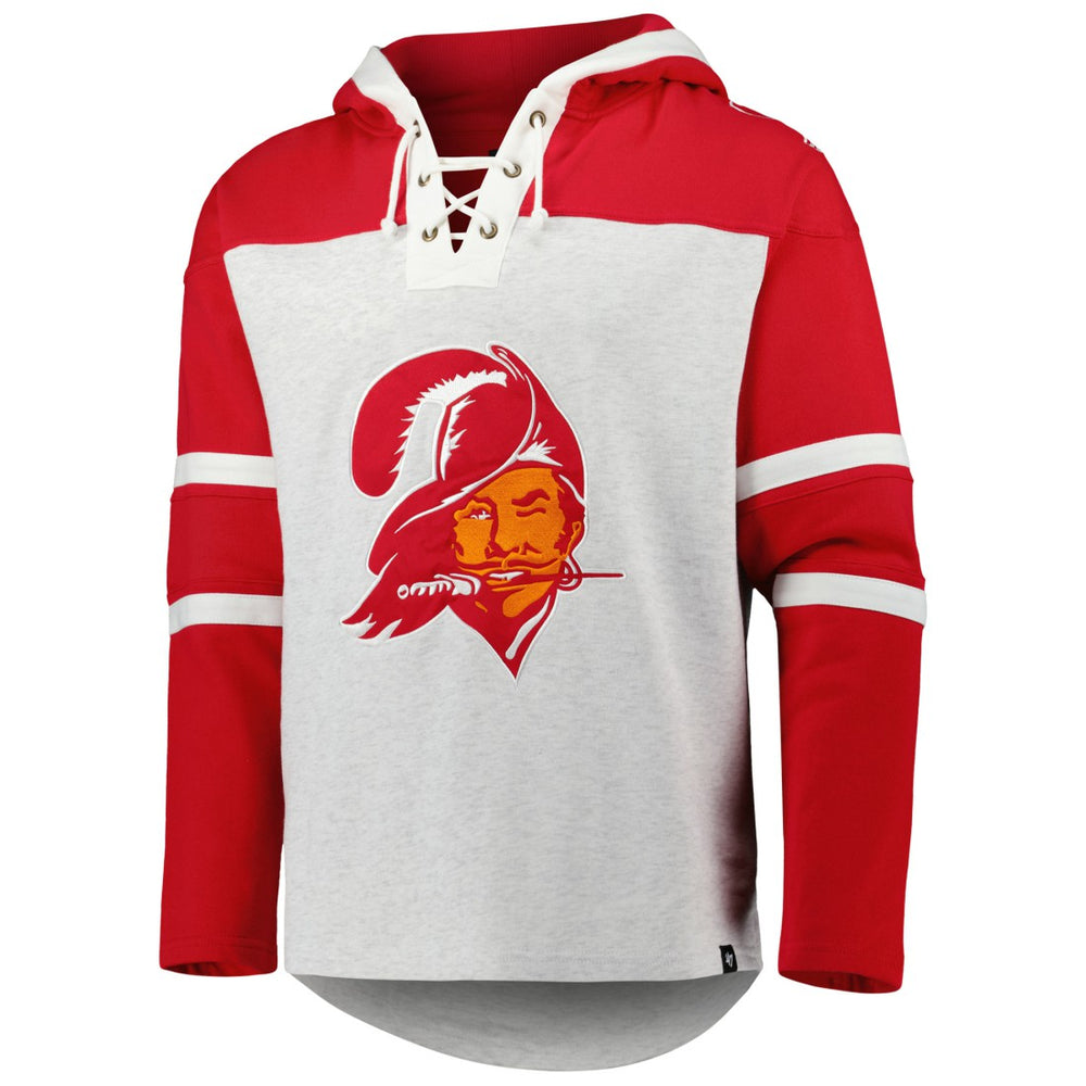Tampa Bay Buccaneers '47 Historic Logo Gridiron Lace-Up Pullover Hoodie - Heather Gray outlet