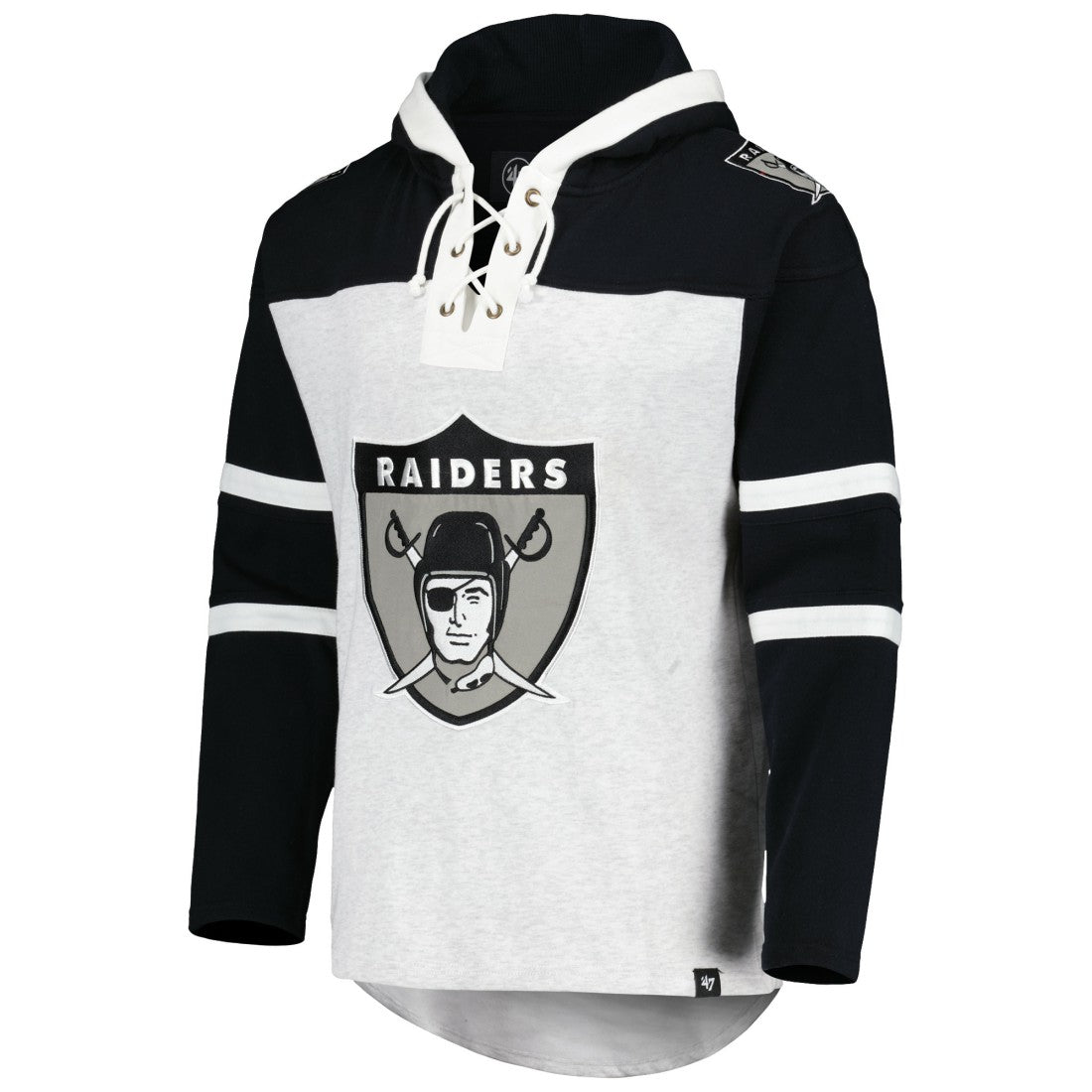Las Vegas Raiders '47 Historic Logo Gridiron Lace-Up Pullover Hoodie - Heather Gray sale