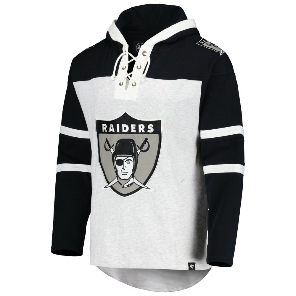 Las Vegas Raiders '47 Historic Logo Gridiron Lace-Up Pullover Hoodie - Heather Gray sale