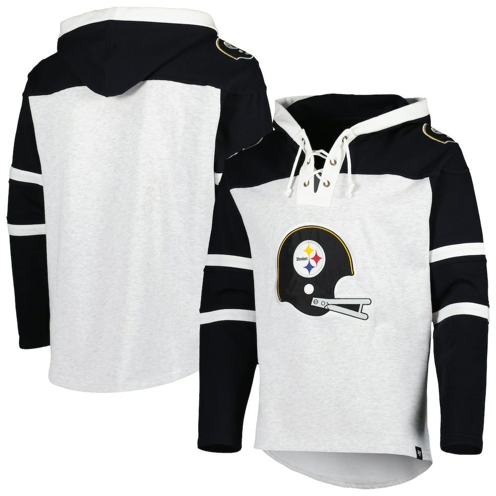 Pittsburgh Steelers '47 Historic Logo Gridiron Lace-Up Pullover Hoodie - Heather Gray outlet