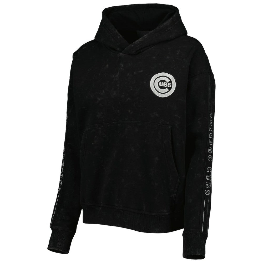 Chicago Cubs The Wild Collective Women's Marble Pullover Hoodie Black