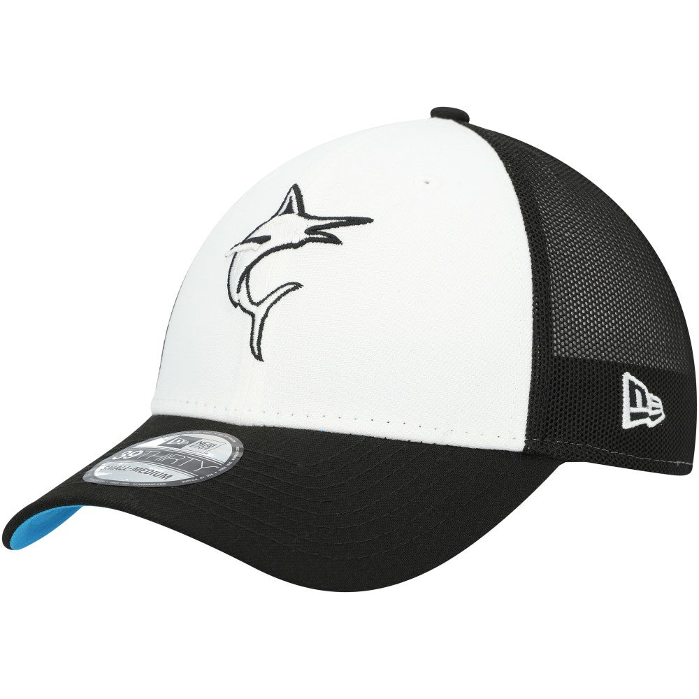 Miami Marlins 2023 On-Field Batting Practice 39THIRTY Flex Hat Black/White