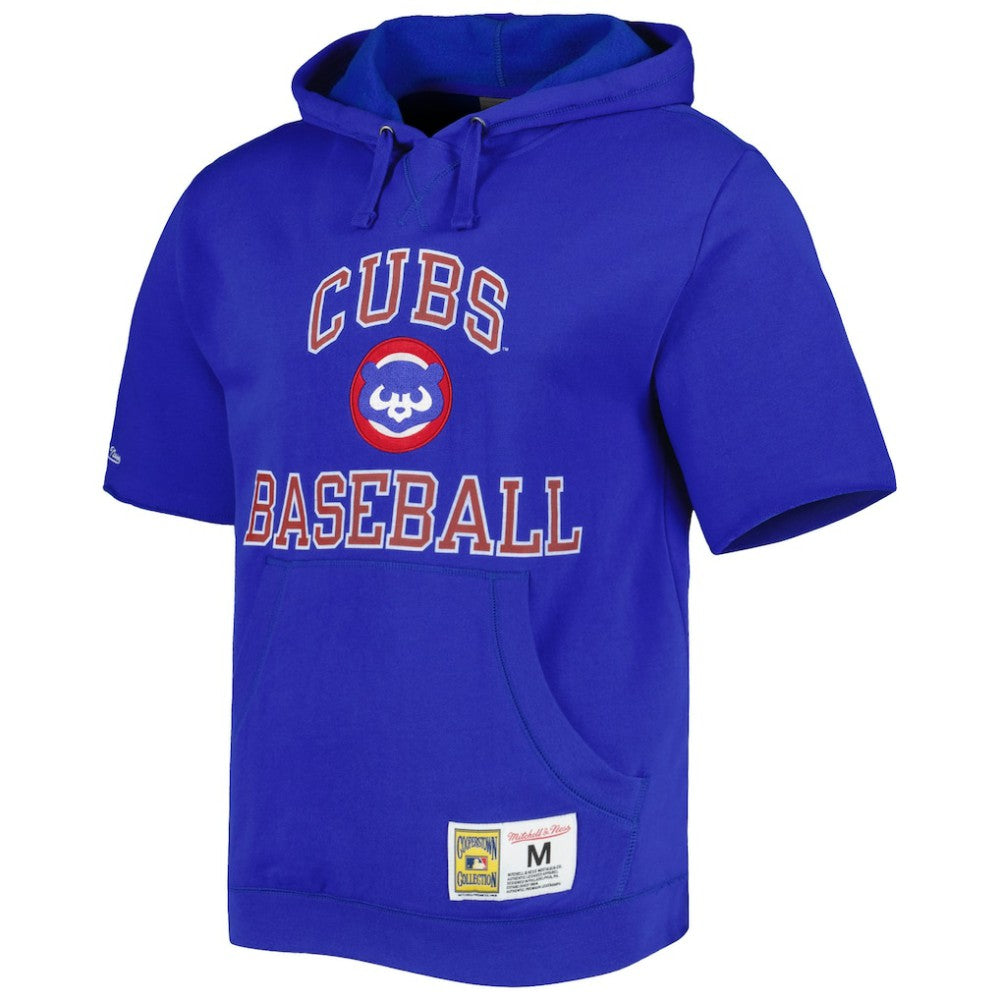 Chicago Cubs Cooperstown Collection Washed Fleece Pullover Short Sleeve Hoodie Royal
