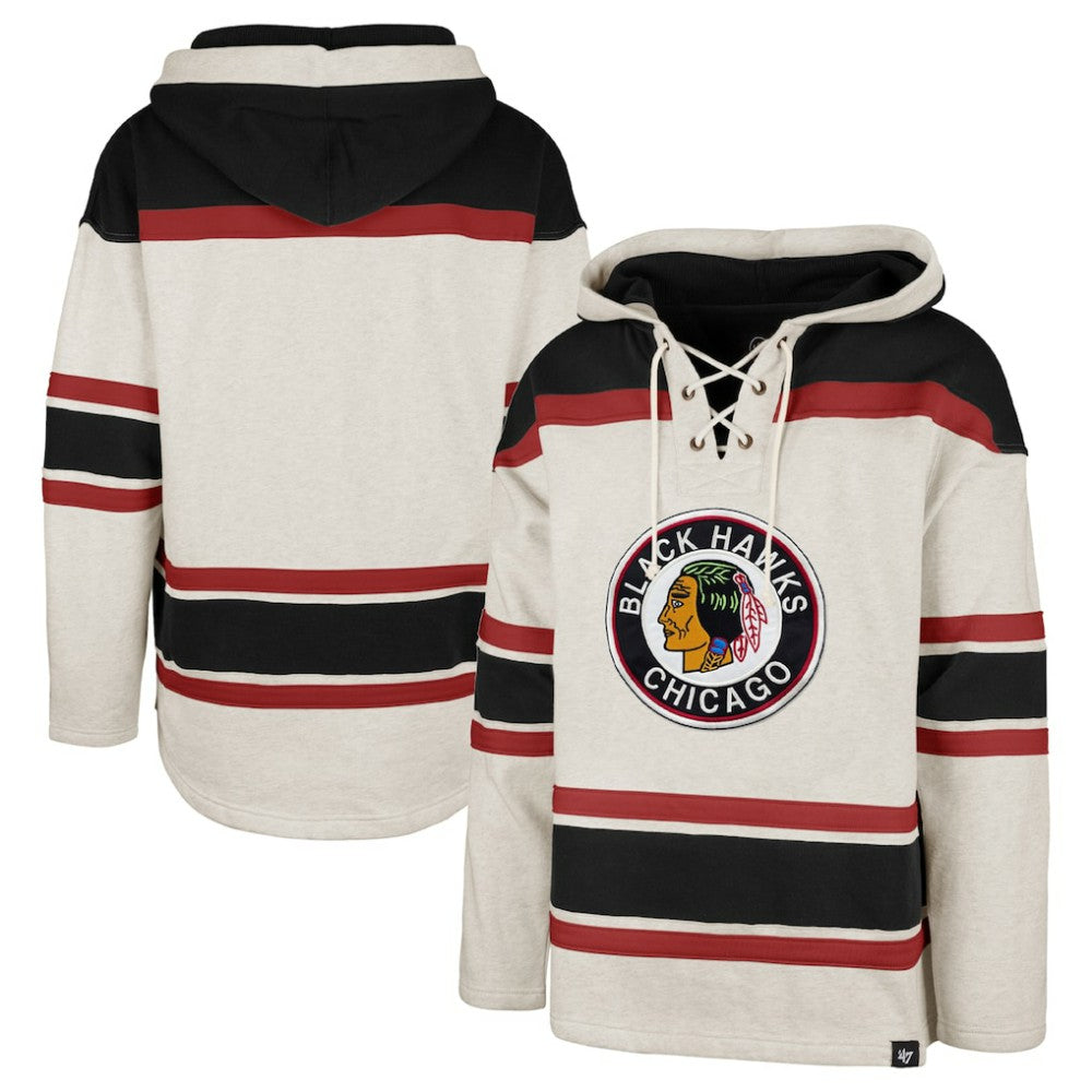 Chicago Blackhawks '47 Rockaway Lace-Up Pullover Hoodie - Oatmeal Hoodies
