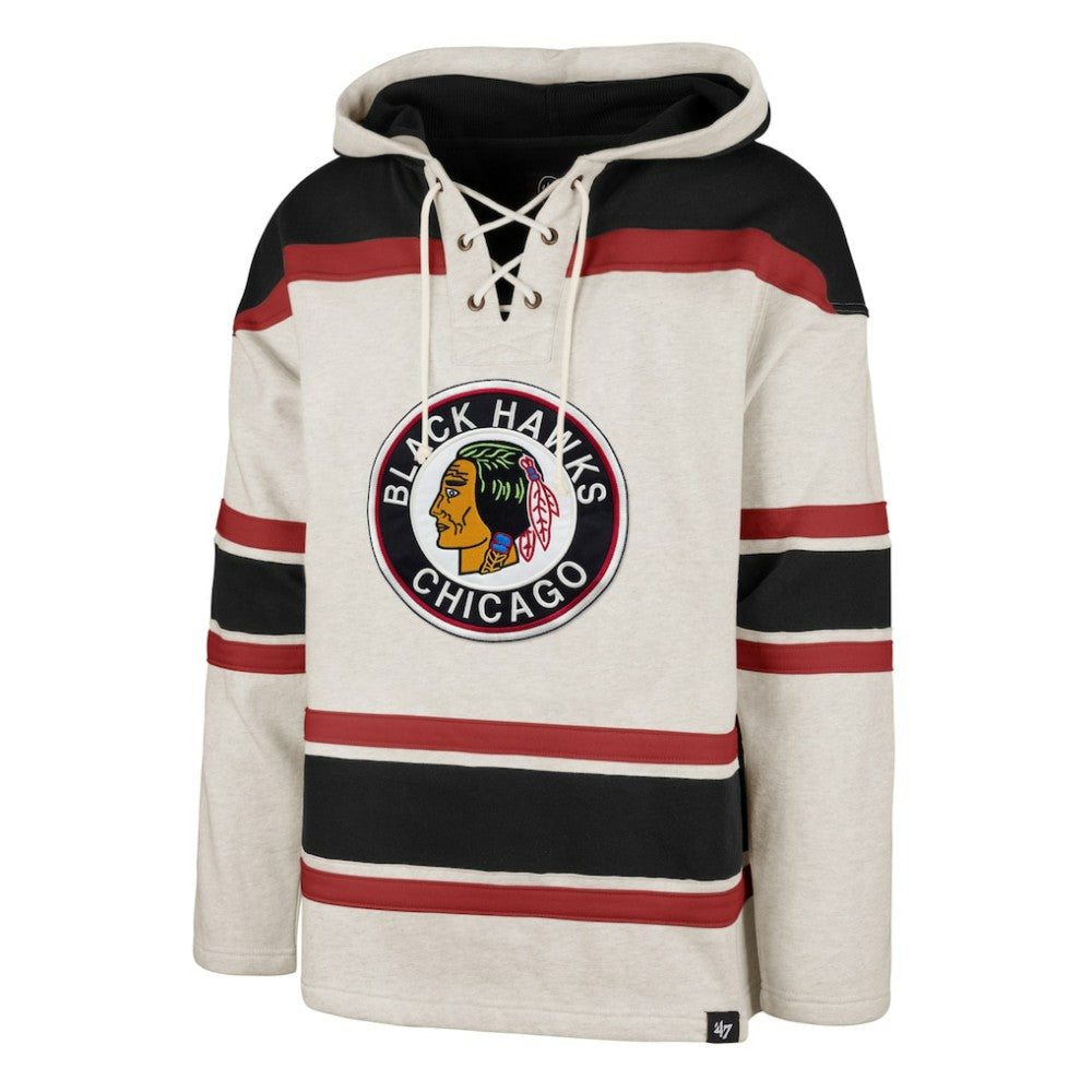 Chicago Blackhawks '47 Rockaway Lace-Up Pullover Hoodie - Oatmeal Hoodies