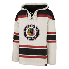 Chicago Blackhawks '47 Rockaway Lace-Up Pullover Hoodie - Oatmeal Hoodies
