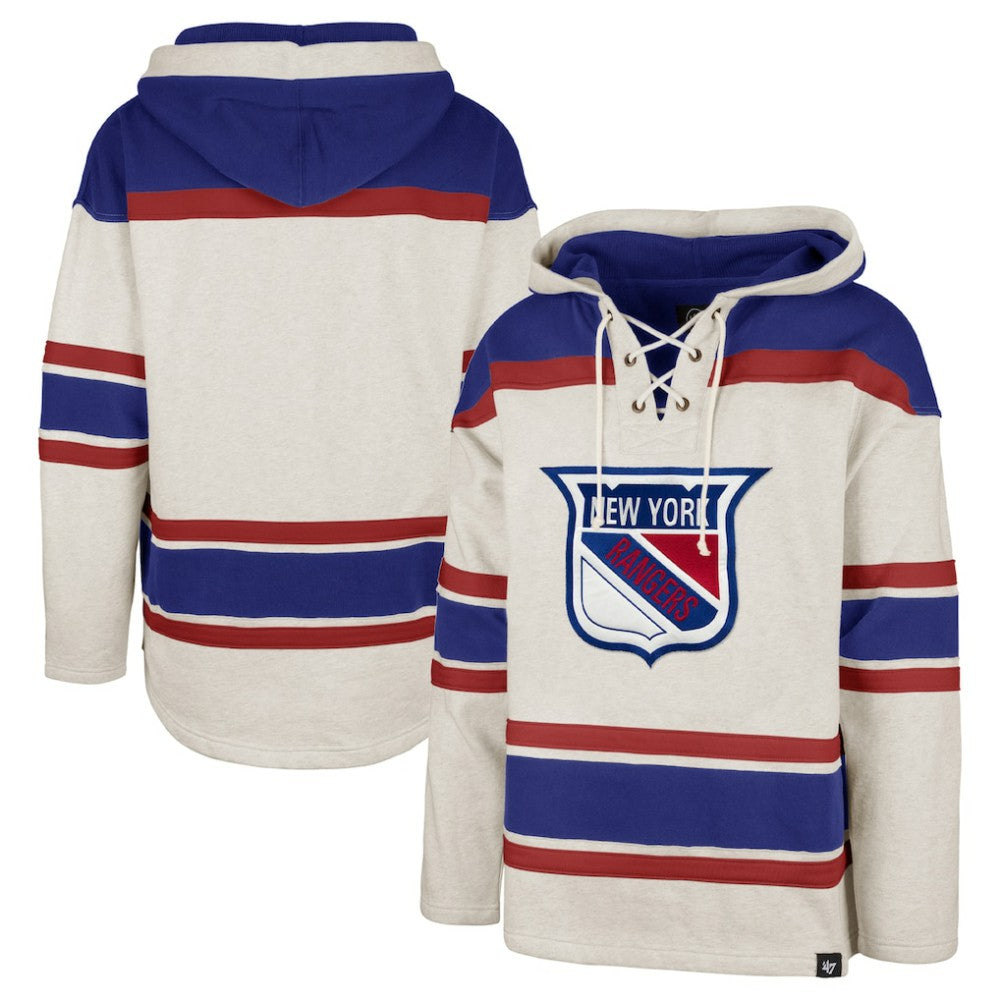 New York Rangers '47 Rockaway Lace-Up Pullover Hoodie - Oatmeal Hoodies