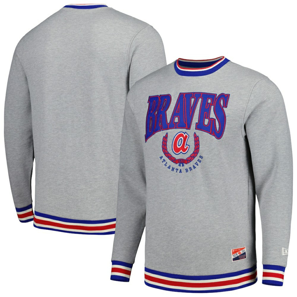 Atlanta Braves Throwback Classic Pullover Sweatshirt Heather Gray