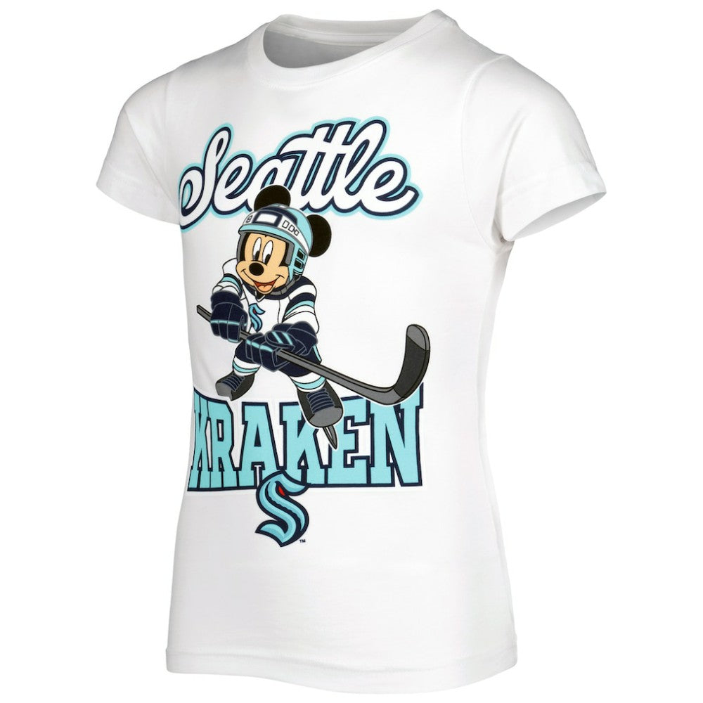 Seattle Kraken Girls Youth Mickey Mouse Go Team Go T-Shirt - White T-shirts