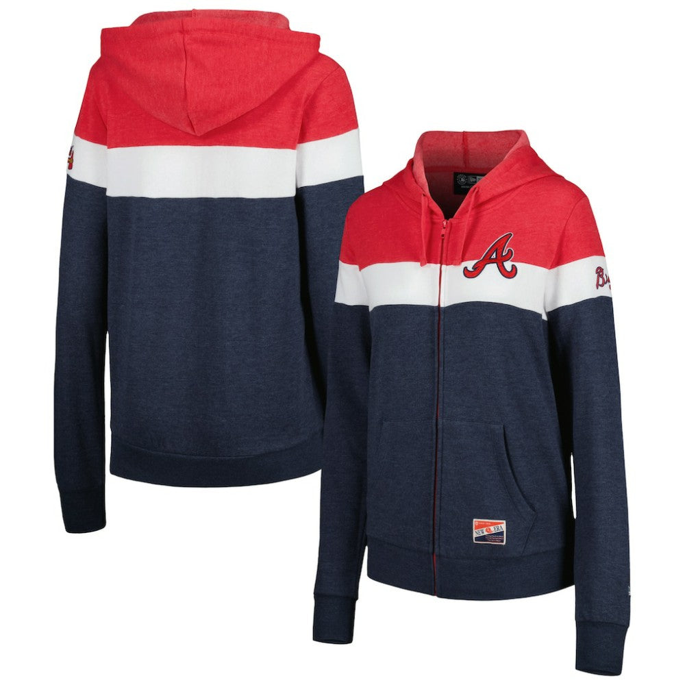 Atlanta Braves Women's Colorblock Full-Zip Hoodie Jacket Heather Navy