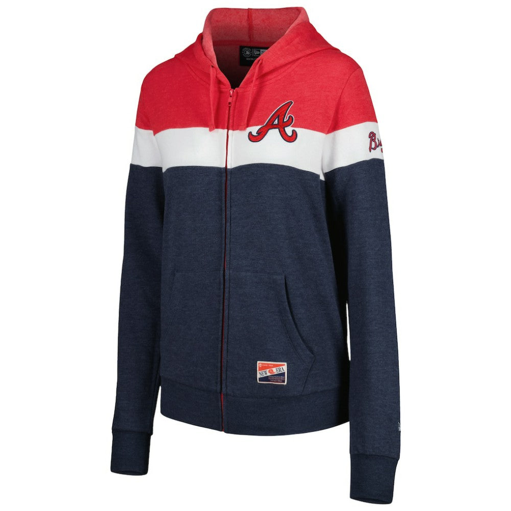 Atlanta Braves Women's Colorblock Full-Zip Hoodie Jacket Heather Navy