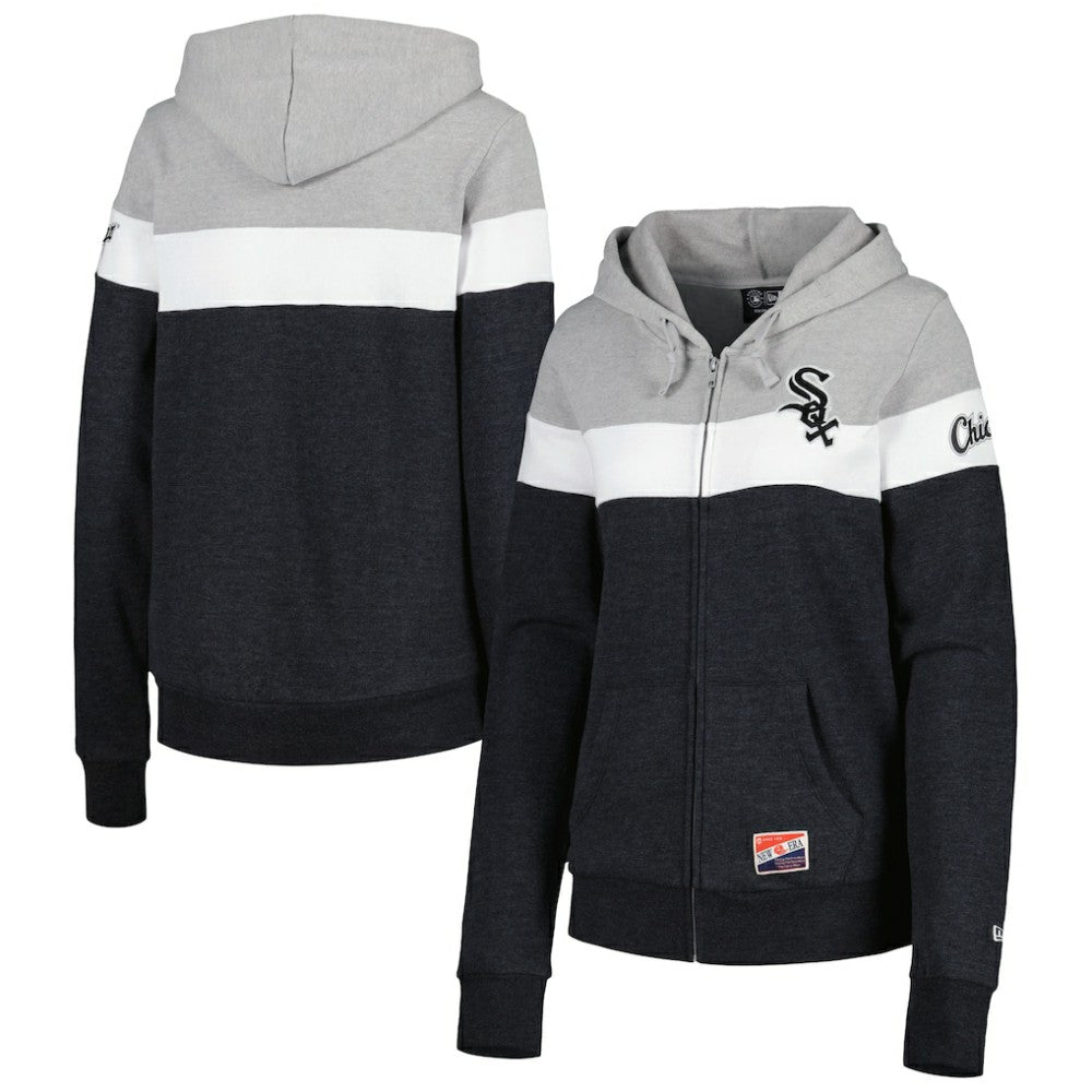 Chicago White Sox Women's Colorblock Full-Zip Hoodie Jacket Heather Black