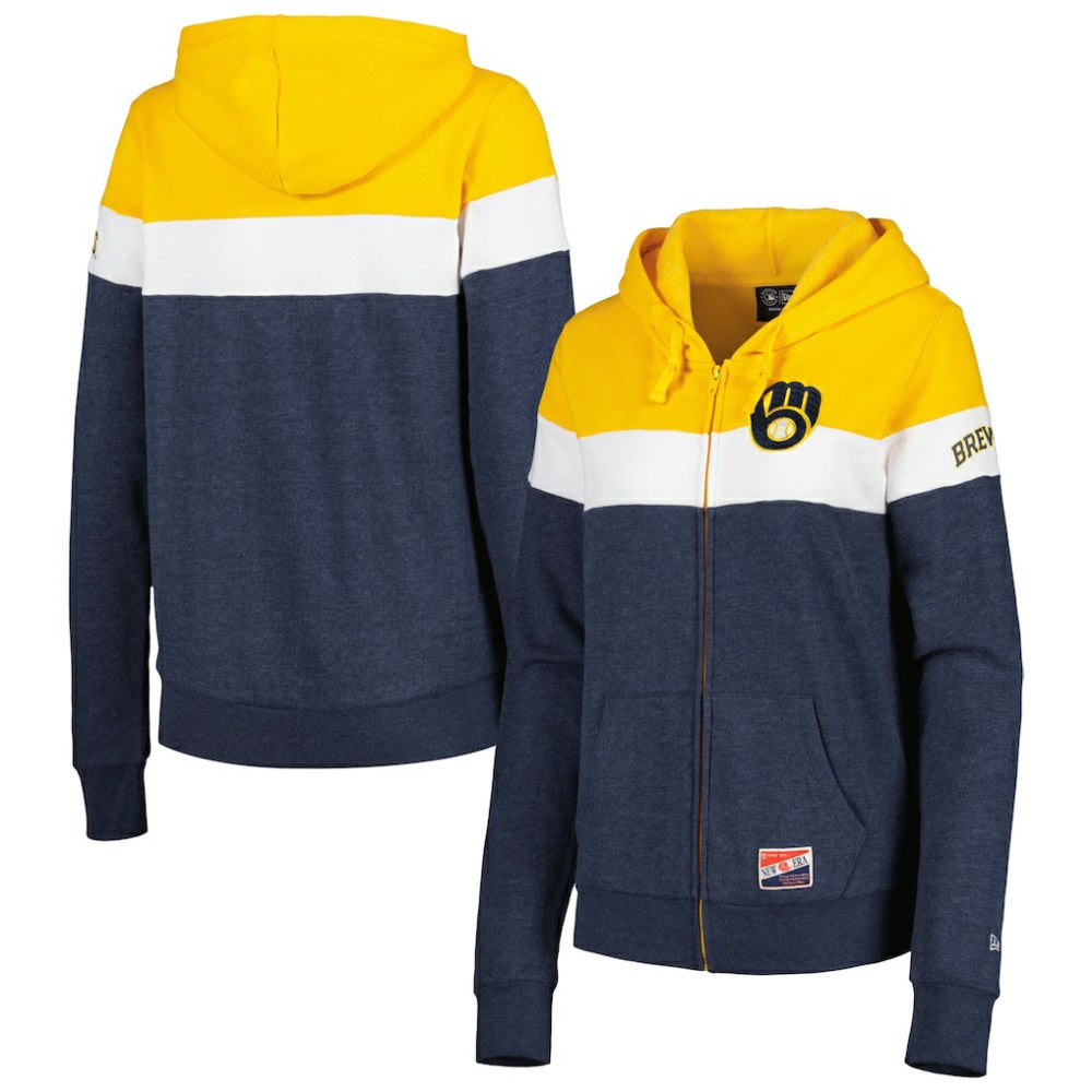 Milwaukee Brewers Women's Colorblock Full-Zip Hoodie Jacket Heather Navy
