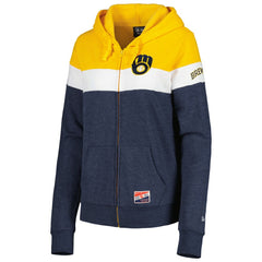 Milwaukee Brewers Women's Colorblock Full-Zip Hoodie Jacket Heather Navy