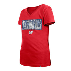 Washington Nationals Girls Youth Flip Sequin Team V-Neck T-Shirt Red