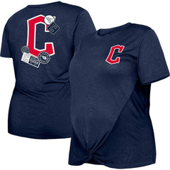 Cleveland Guardians Women's Plus Size Two-Hit Front Knot T-Shirt Navy