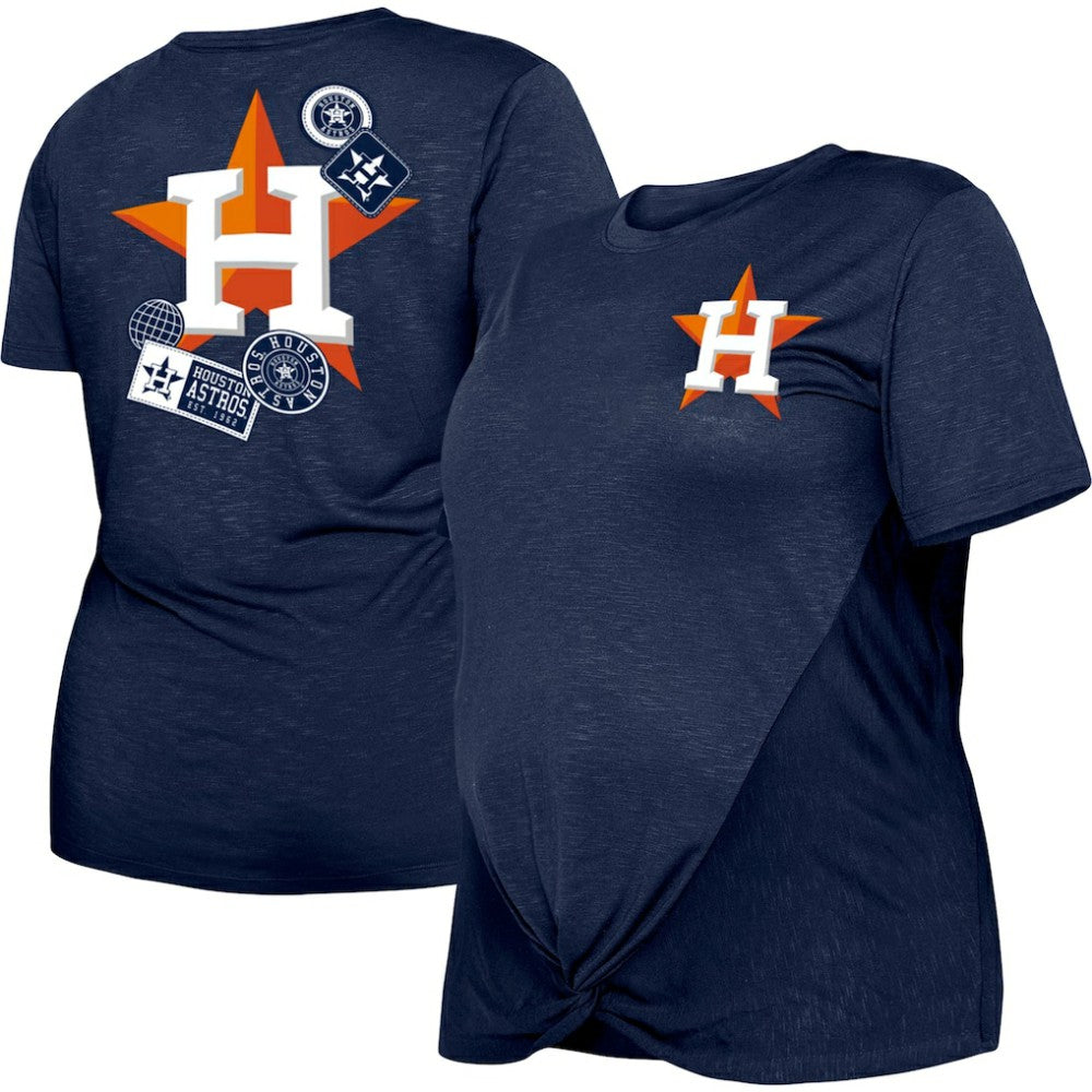 Houston Astros Women's Plus Size Two-Hit Front Knot T-Shirt Navy