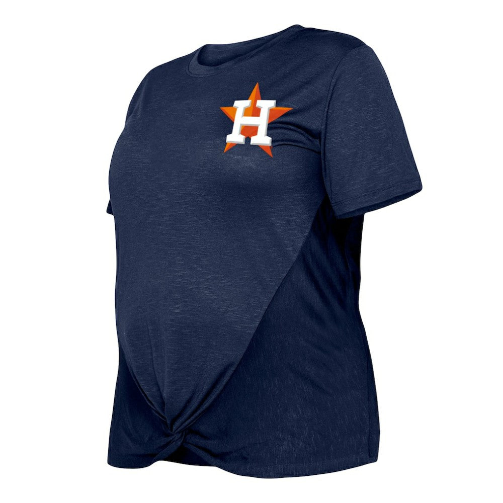 Houston Astros Women's Plus Size Two-Hit Front Knot T-Shirt Navy