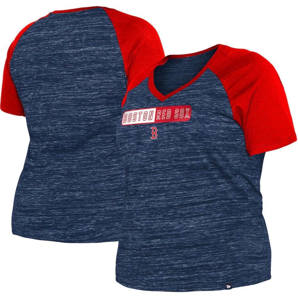 Boston Red Sox Women's Plus Size Space Dye Raglan V-Neck T-Shirt Navy