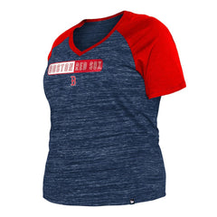 Boston Red Sox Women's Plus Size Space Dye Raglan V-Neck T-Shirt Navy