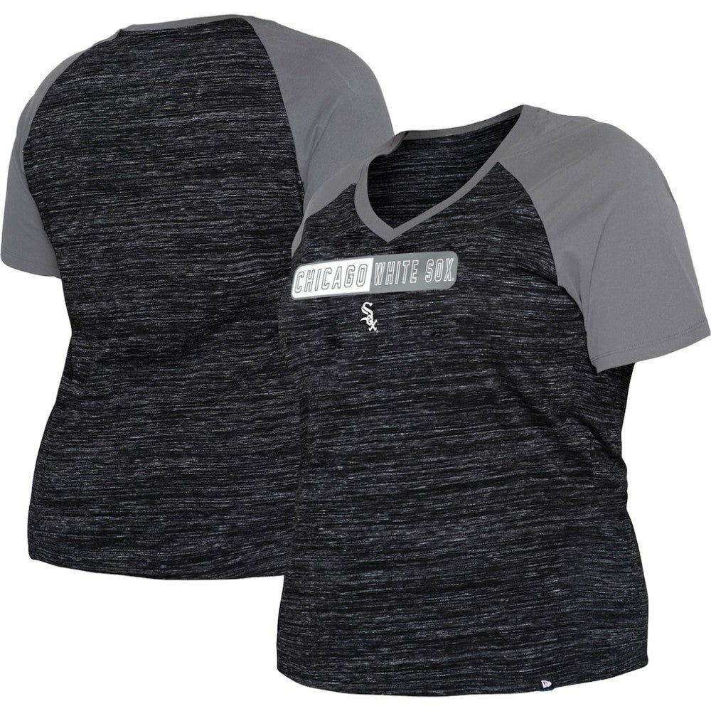 Chicago White Sox Women's Plus Size Space Dye Raglan V-Neck T-Shirt Black
