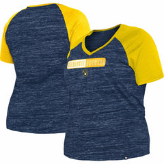 Milwaukee Brewers Women's Plus Size Space Dye Raglan V-Neck T-Shirt Navy
