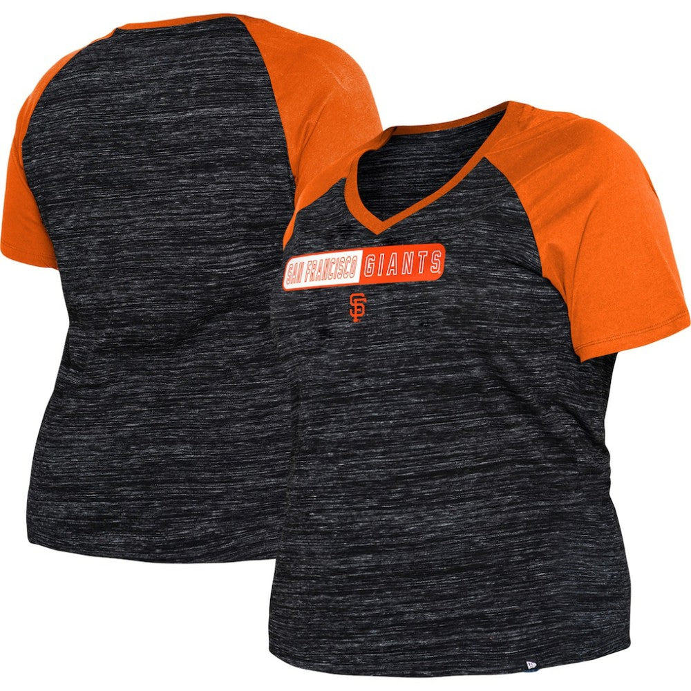 San Francisco Giants Women's Plus Size Space Dye Raglan V-Neck T-Shirt Black