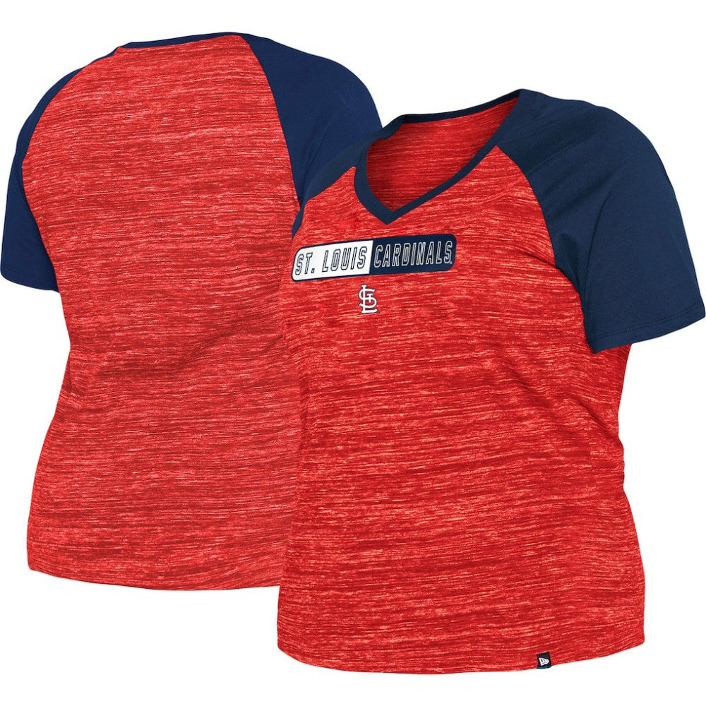 St. Louis Cardinals Women's Plus Size Space Dye Raglan V-Neck T-Shirt Red