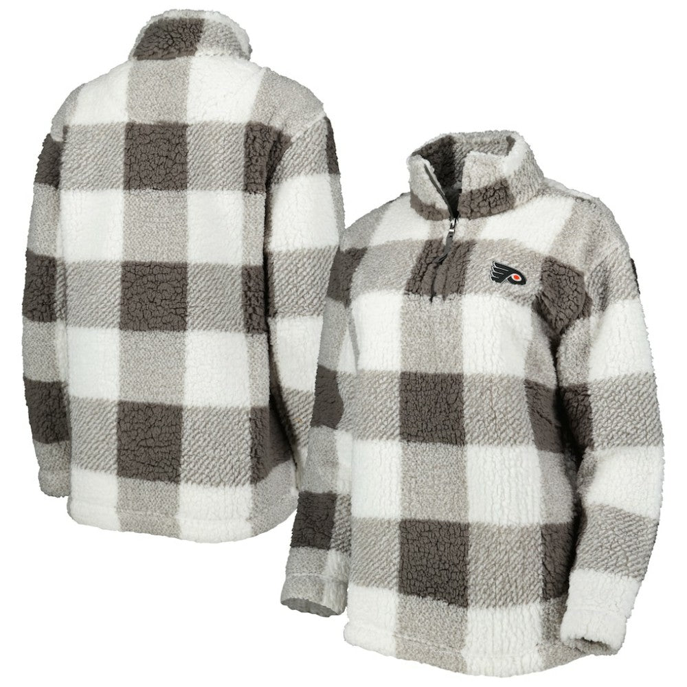 Philadelphia Flyers G-III 4Her by Carl Banks Women's Logo Plaid Sherpa Quarter-Zip Jacket - Gray/White Jackets