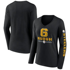 Pittsburgh Steelers Women's Hometown Sweep Long Sleeve V-Neck T-Shirt - Black for sale