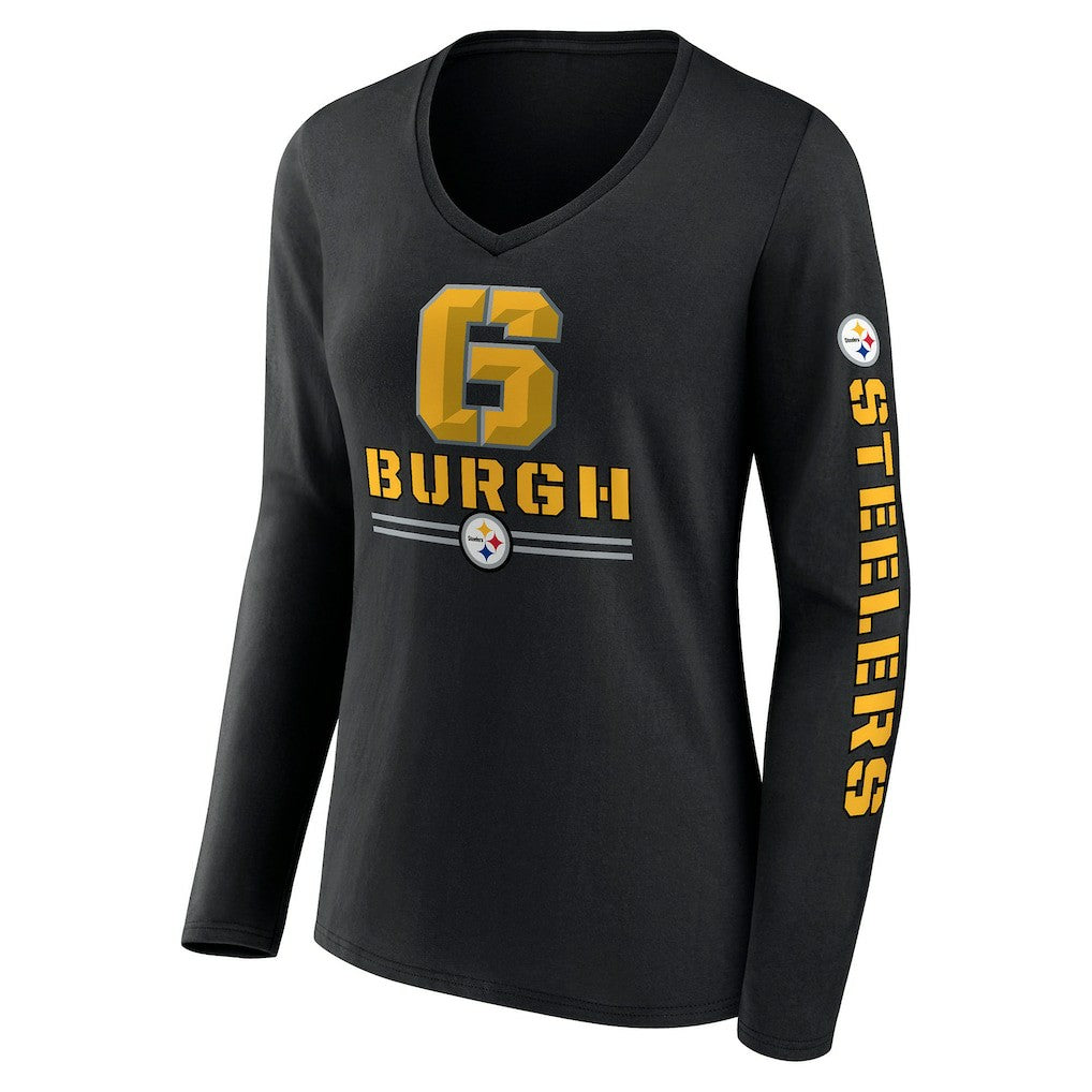 Pittsburgh Steelers Women's Hometown Sweep Long Sleeve V-Neck T-Shirt - Black for sale