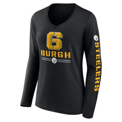 Pittsburgh Steelers Women's Hometown Sweep Long Sleeve V-Neck T-Shirt - Black for sale