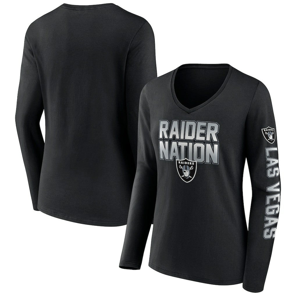 Las Vegas Raiders Women's Hometown Sweep Long Sleeve V-Neck T-Shirt - Black for sale