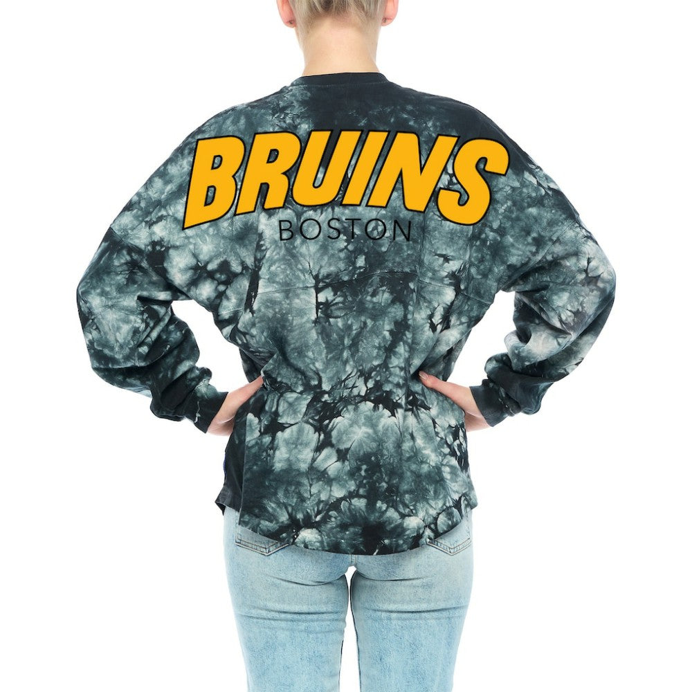 Boston Bruins Fanatics Women's Crystal-Dye Long Sleeve T-Shirt - Black T-shirts