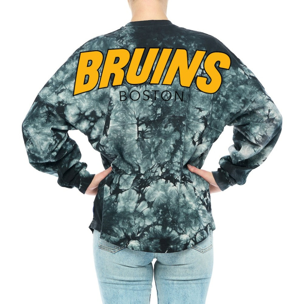 Boston Bruins Fanatics Women's Crystal-Dye Long Sleeve T-Shirt - Black T-shirts