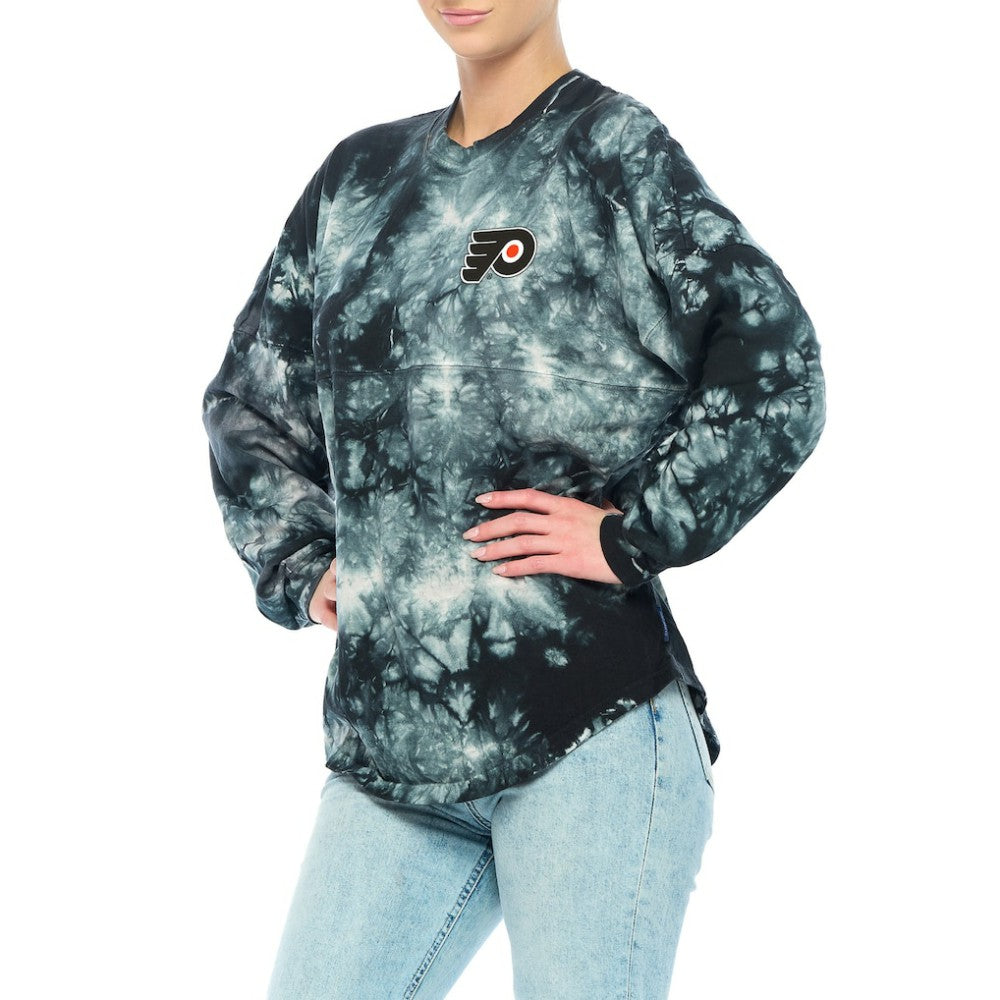 Philadelphia Flyers Fanatics Women's Crystal-Dye Long Sleeve T-Shirt - Black T-shirts