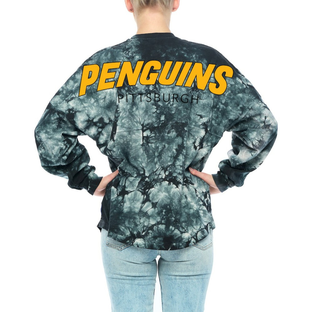 Pittsburgh Penguins Fanatics Women's Crystal-Dye Long Sleeve T-Shirt - Black T-shirts