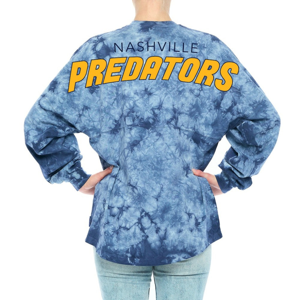 Nashville Predators Fanatics Women's Crystal-Dye Long Sleeve T-Shirt - Navy T-shirts