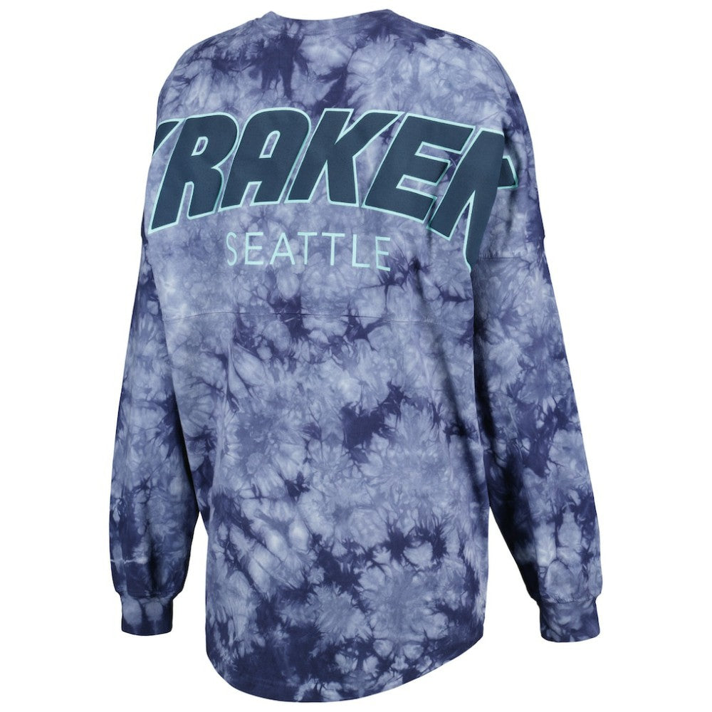 Seattle Kraken Fanatics Women's Crystal-Dye Long Sleeve T-Shirt - Deep Sea Blue T-shirts