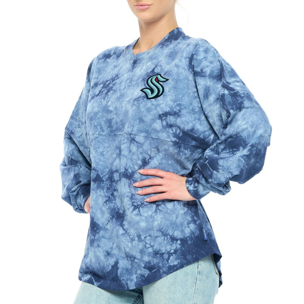 Seattle Kraken Fanatics Women's Crystal-Dye Long Sleeve T-Shirt - Deep Sea Blue T-shirts