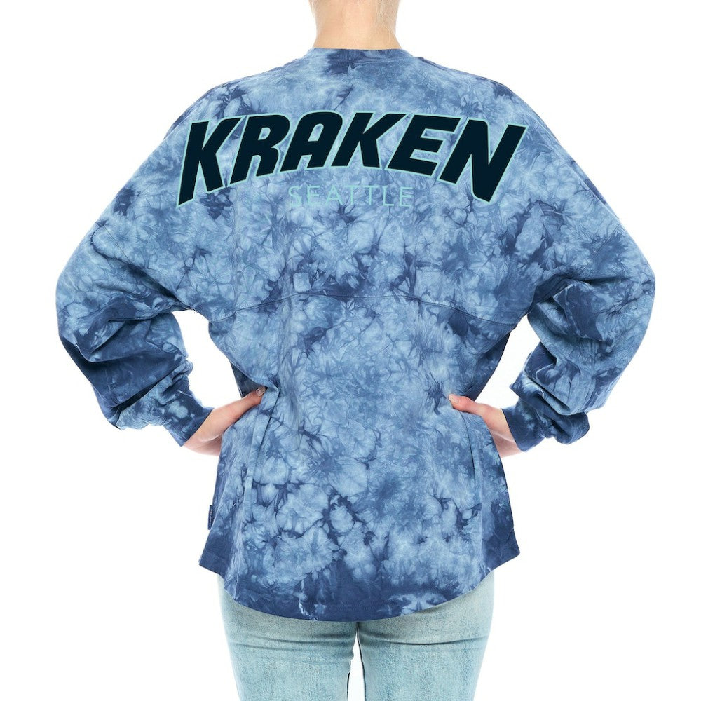 Seattle Kraken Fanatics Women's Crystal-Dye Long Sleeve T-Shirt - Deep Sea Blue T-shirts