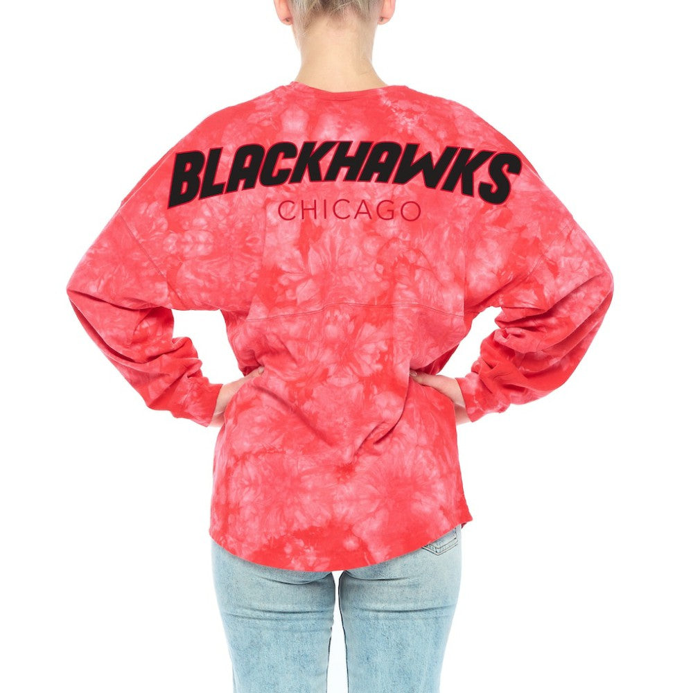 Chicago Blackhawks Fanatics Women's Crystal-Dye Long Sleeve T-Shirt - Red T-shirts