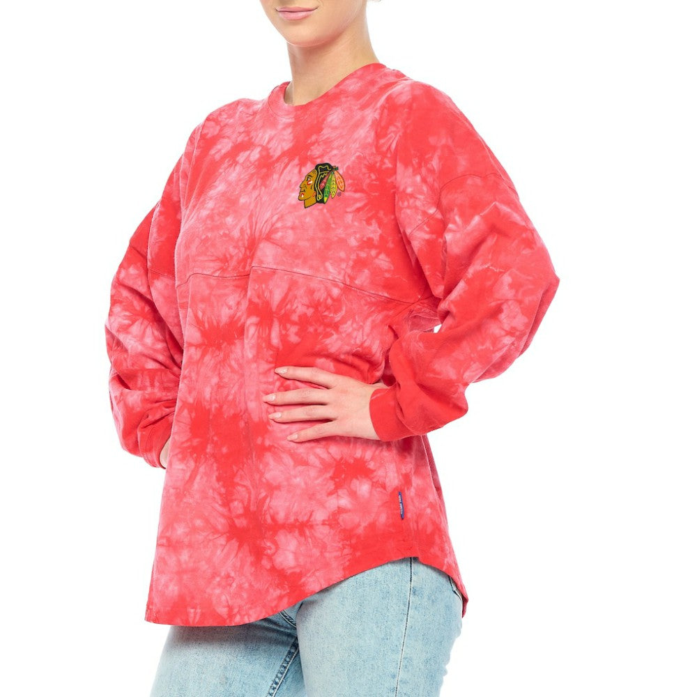 Chicago Blackhawks Fanatics Women's Crystal-Dye Long Sleeve T-Shirt - Red T-shirts