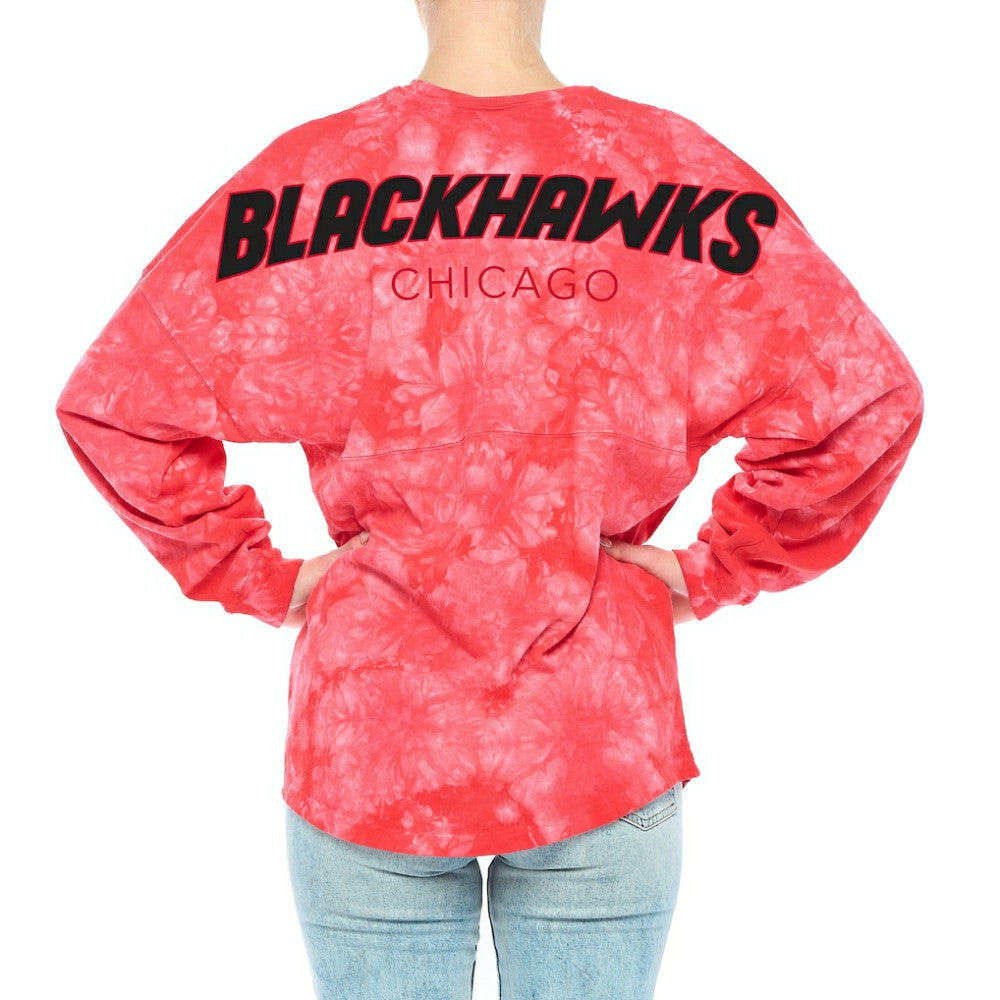 Chicago Blackhawks Fanatics Women's Crystal-Dye Long Sleeve T-Shirt - Red T-shirts