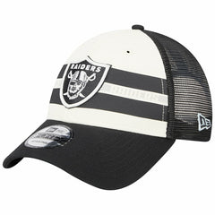 Las Vegas Raiders New Era Team Stripe Trucker 9FORTY Snapback Hat - Cream/Black on sale