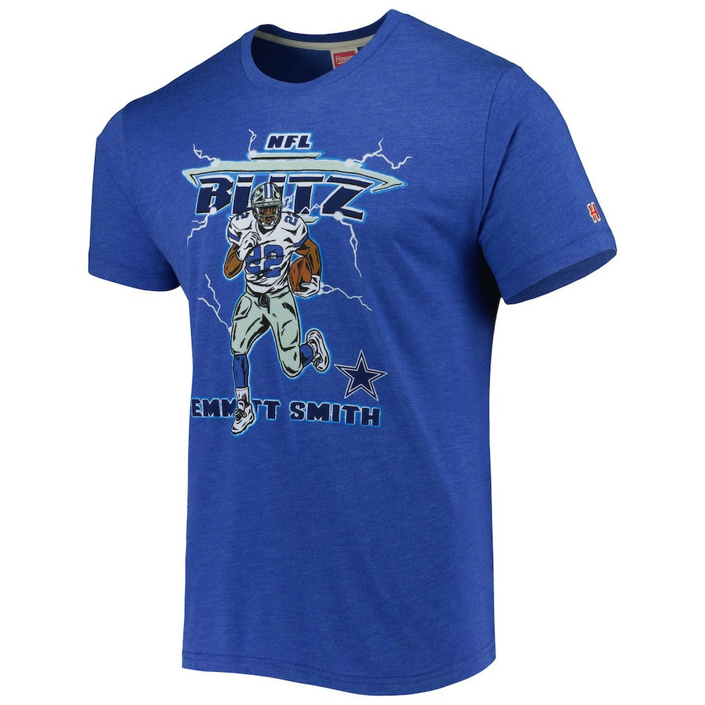Emmitt Smith Dallas Cowboys Homage Unisex NFL Blitz Retired Player Tri-Blend T-Shirt - Heathered Heather Royal cheap