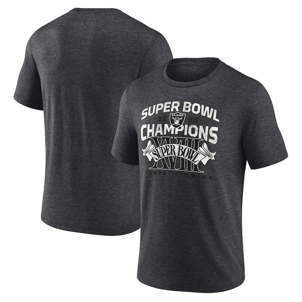 Las Vegas Raiders Hometown Old-Fashioned Super Bowl XVIII Champions Tri-Blend T-Shirt - Charcoal cheap